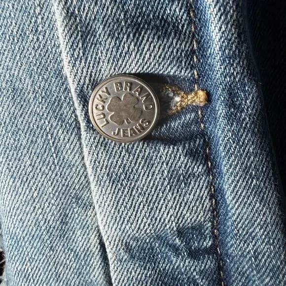 Lucky Brand Raw Hem Denim Trucker Jacket, Cotton Tencel Blend, Women's Large - Picture 7 of 9